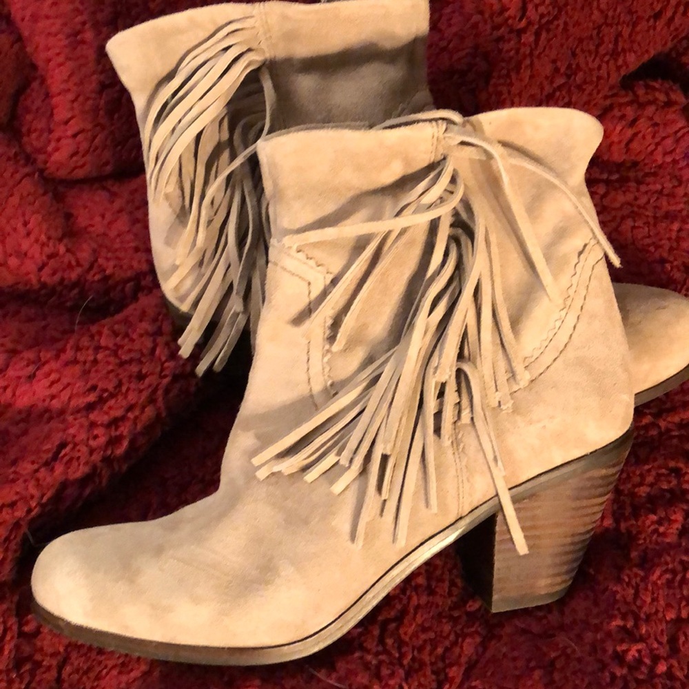 Beige Fringed Booties.